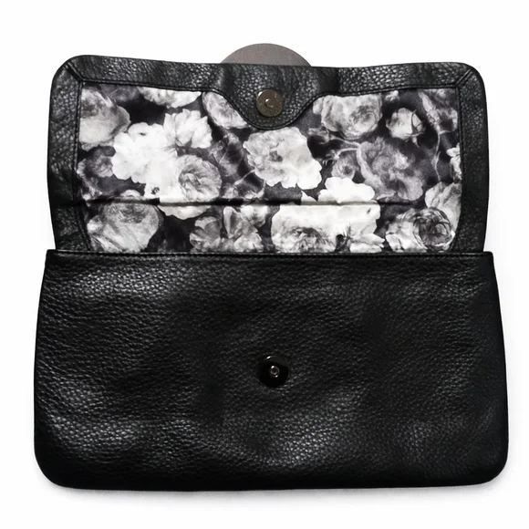 🖤 Ted Baker Black Pebbled Leather Clutch / Wallet | Floral Lining - Picture 2 of 8